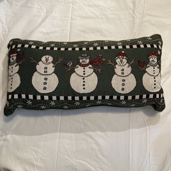 Vintage Coco Dowley Tapestry Snowman Winter Christmas Pillow - Picture 1 of 10